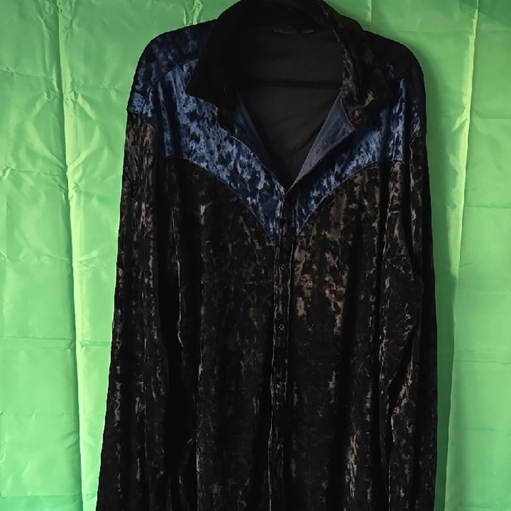 ASOS Black Velvet Dress Shirt with Blue Yoke